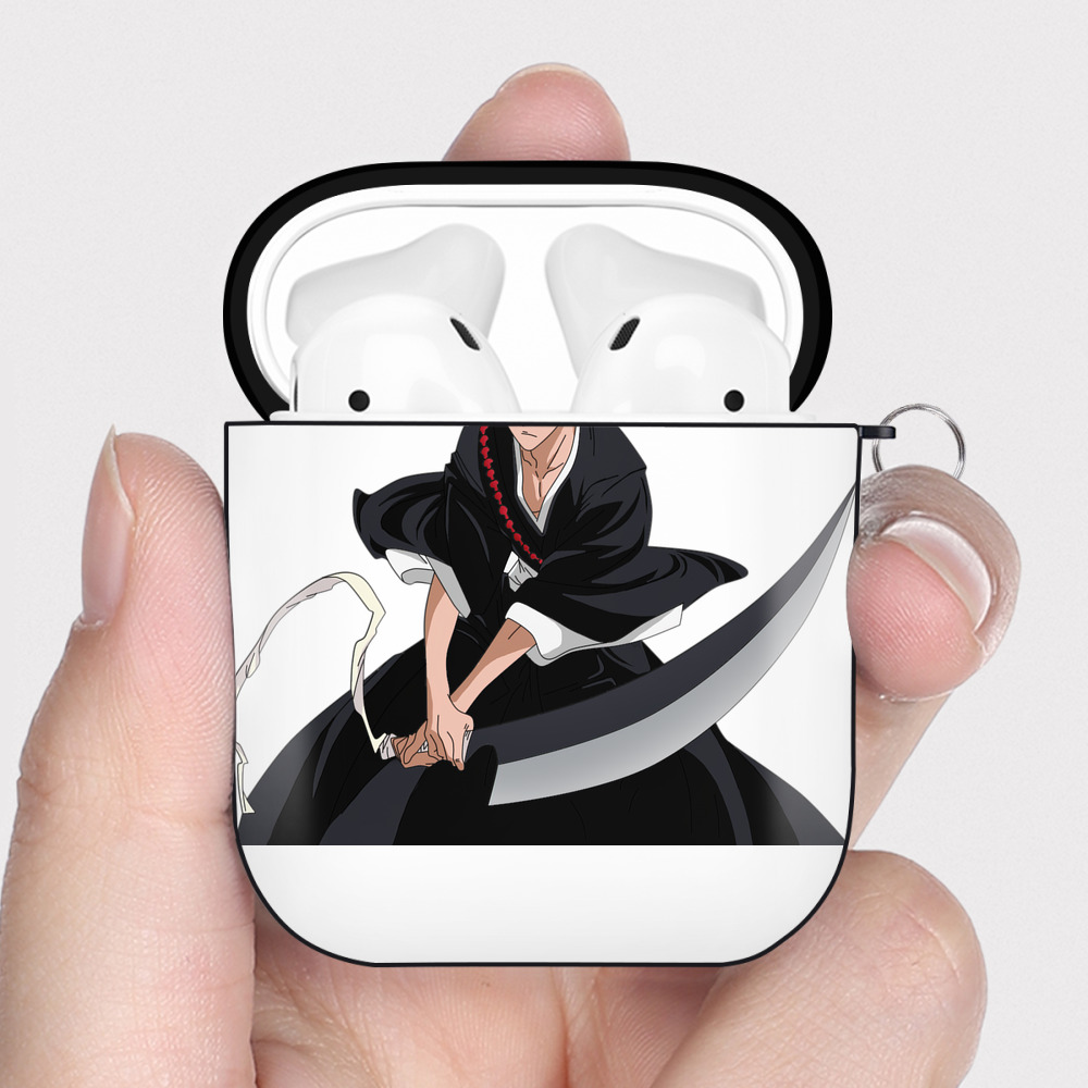 （画像用） ブリーチ 黒崎一護（くろさき いちご）BLEACH Kurosaki Ichigo AirPods 第2世代保護ケース ハードシェル ブラック 耐衝撃・防指紋・カラビナ付き