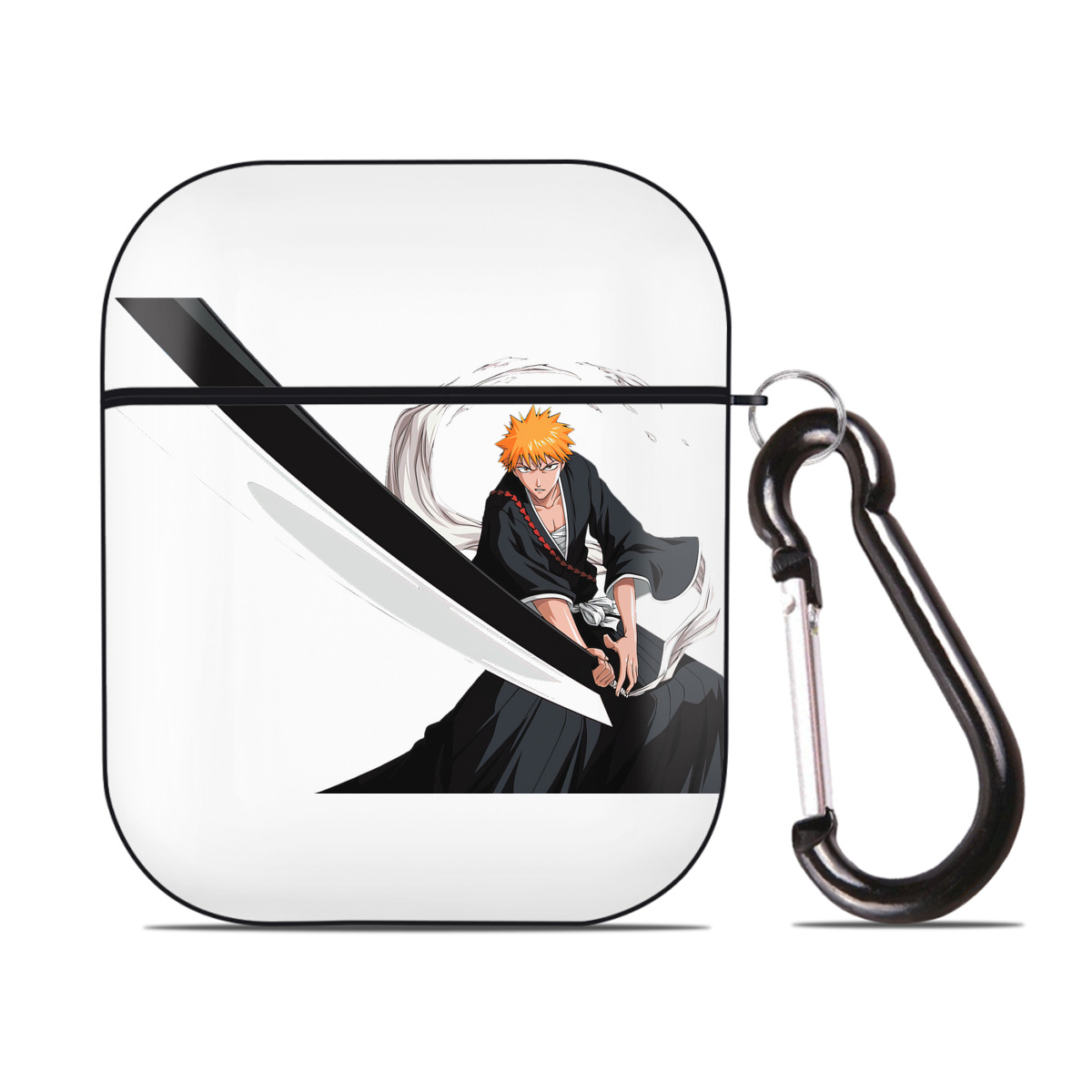 （画像用） ブリーチ 黒崎一護（くろさき いちご）BLEACH Kurosaki Ichigo AirPods 第2世代保護ケース ハードシェル ブラック 耐衝撃・防指紋・カラビナ付き