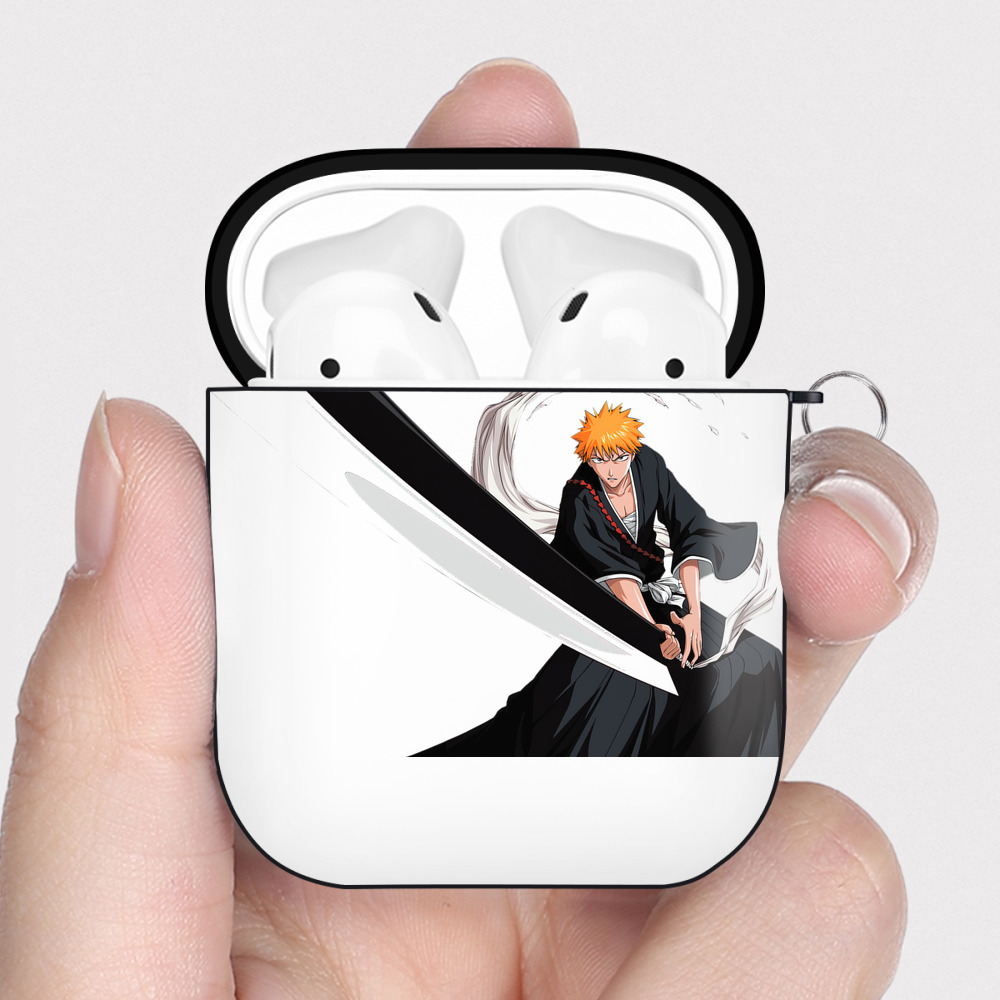 （画像用） ブリーチ 黒崎一護（くろさき いちご）BLEACH Kurosaki Ichigo AirPods 第2世代保護ケース ハードシェル ブラック 耐衝撃・防指紋・カラビナ付き