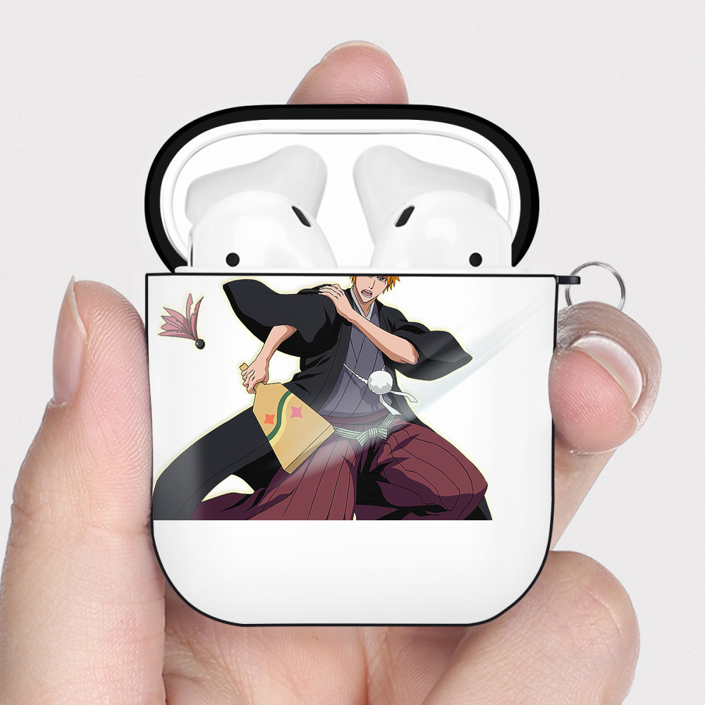 （画像用） ブリーチ 黒崎一護（くろさき いちご）BLEACH Kurosaki Ichigo AirPods 第2世代保護ケース ハードシェル ブラック 耐衝撃・防指紋・カラビナ付き