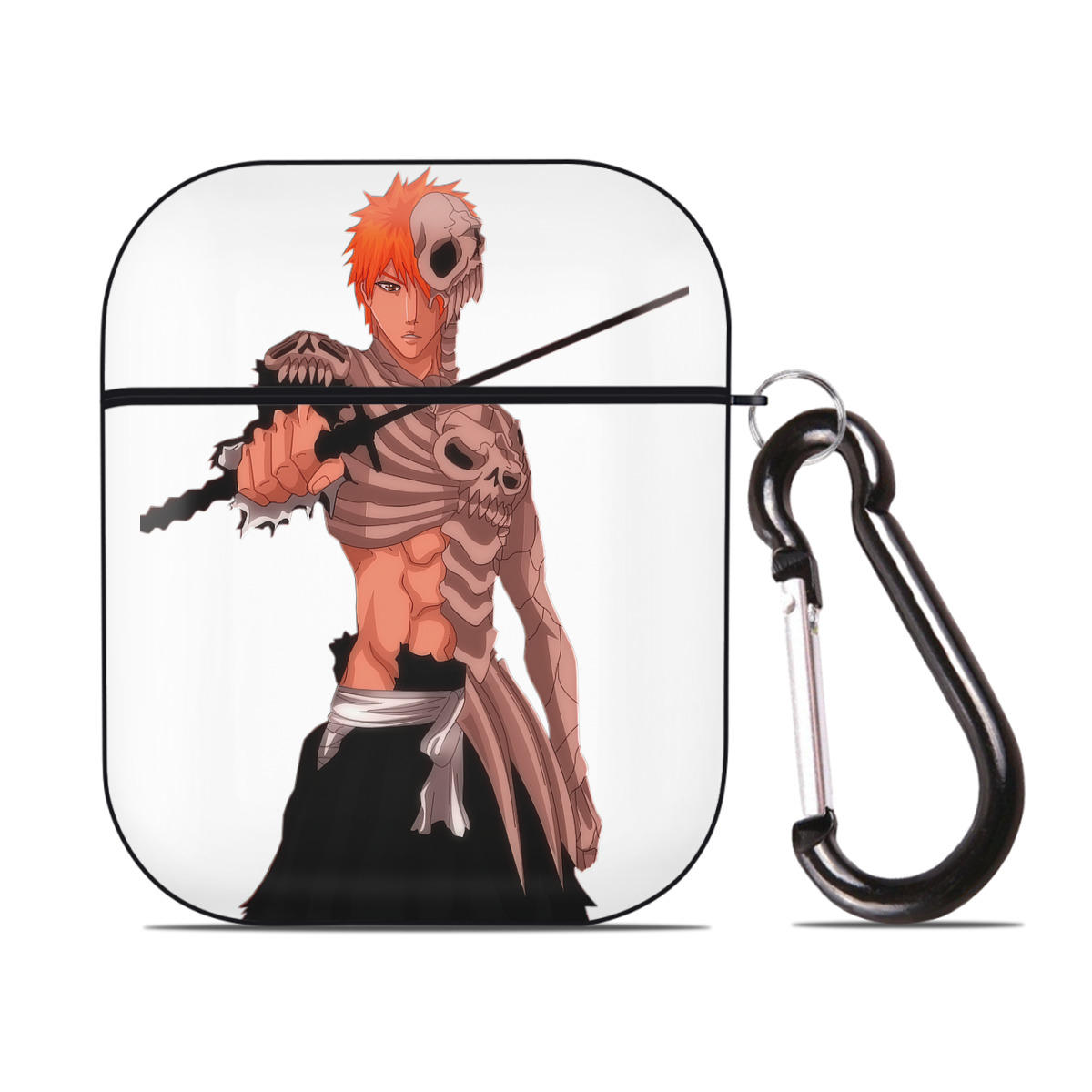 （画像用） ブリーチ 黒崎一護（くろさき いちご）BLEACH Kurosaki Ichigo AirPods 第2世代保護ケース ハードシェル ブラック 耐衝撃・防指紋・カラビナ付き