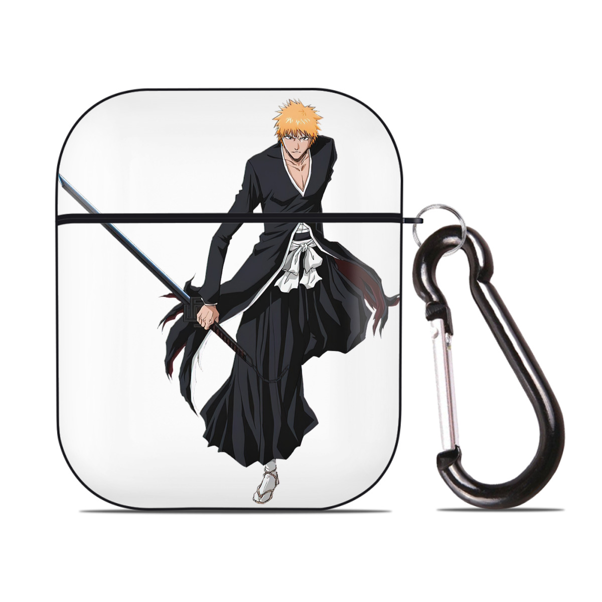（画像用） ブリーチ 黒崎一護（くろさき いちご）BLEACH Kurosaki Ichigo AirPods 第2世代保護ケース ハードシェル ブラック 耐衝撃・防指紋・カラビナ付き