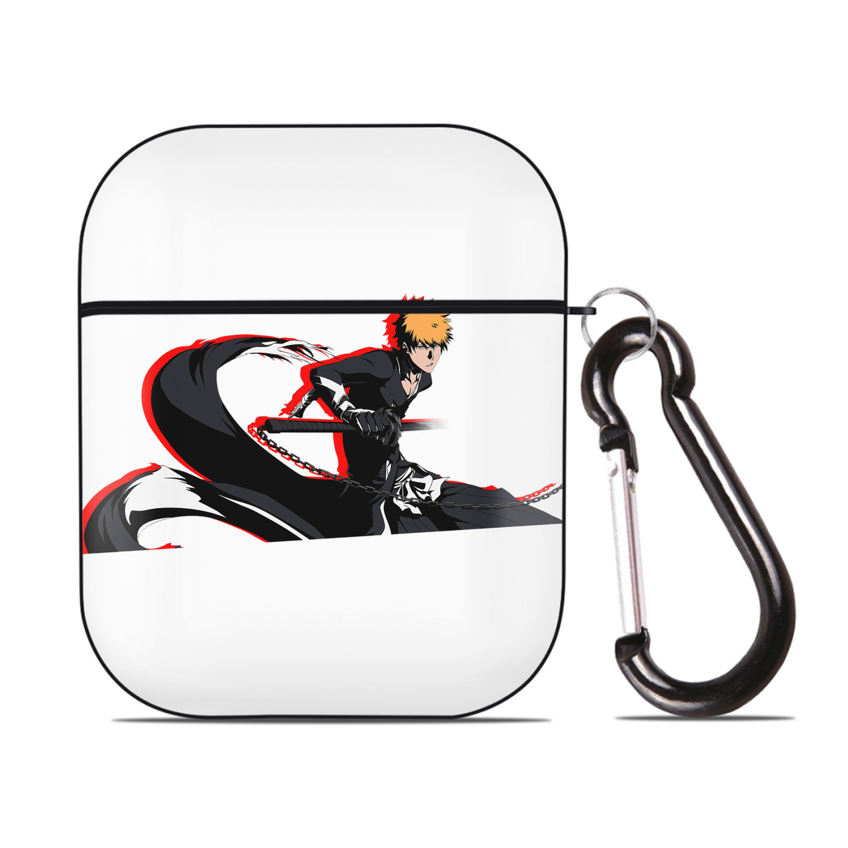 （画像用） ブリーチ 黒崎一護（くろさき いちご）BLEACH Kurosaki Ichigo AirPods 第2世代保護ケース ハードシェル ブラック 耐衝撃・防指紋・カラビナ付き