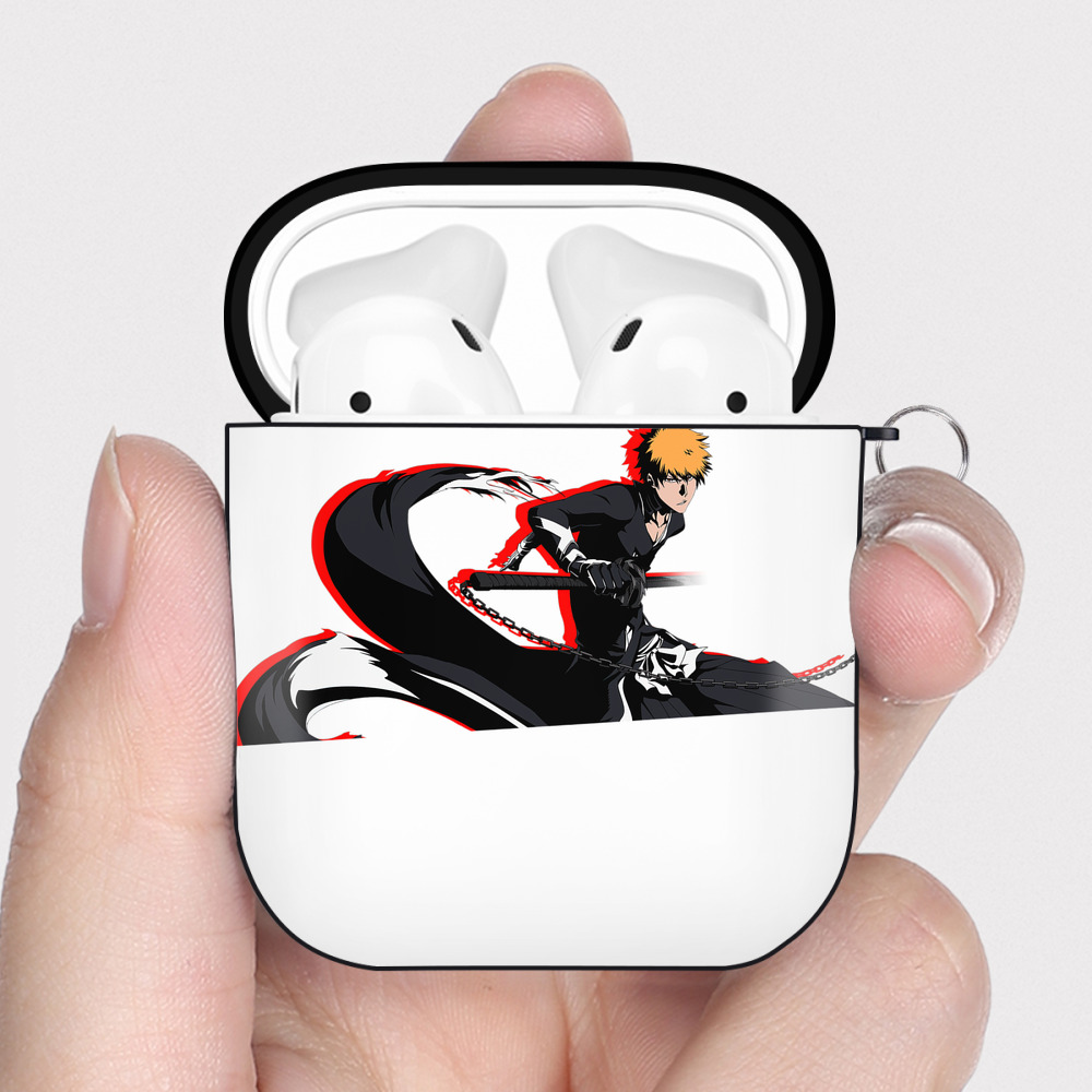 （画像用） ブリーチ 黒崎一護（くろさき いちご）BLEACH Kurosaki Ichigo AirPods 第2世代保護ケース ハードシェル ブラック 耐衝撃・防指紋・カラビナ付き