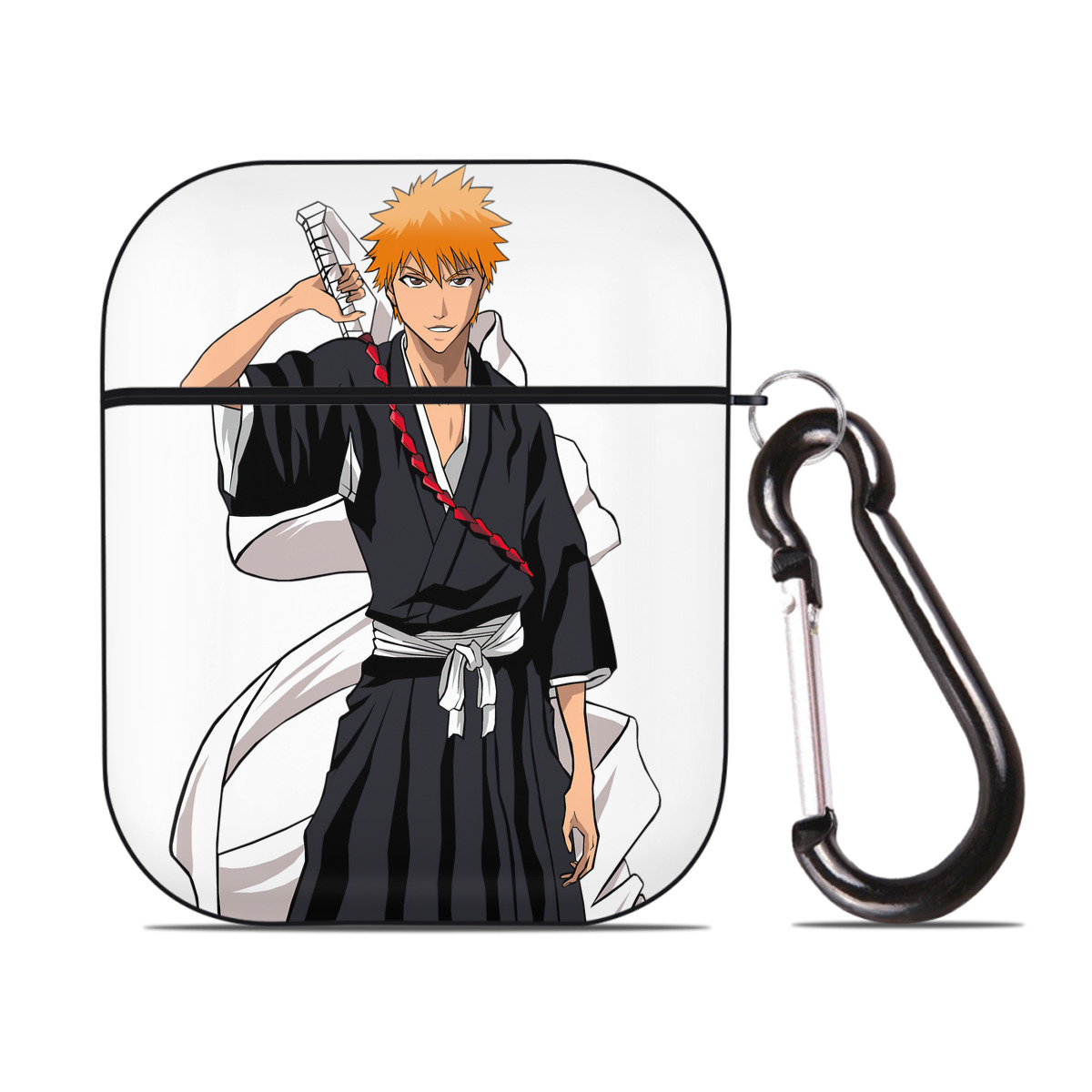 （画像用） ブリーチ 黒崎一護（くろさき いちご）BLEACH Kurosaki Ichigo AirPods 第2世代保護ケース ハードシェル ブラック 耐衝撃・防指紋・カラビナ付き