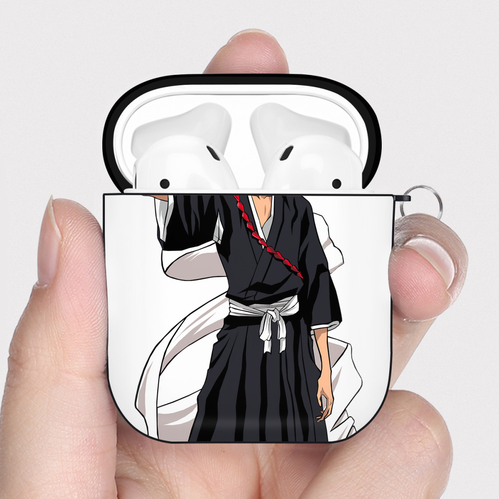 （画像用） ブリーチ 黒崎一護（くろさき いちご）BLEACH Kurosaki Ichigo AirPods 第2世代保護ケース ハードシェル ブラック 耐衝撃・防指紋・カラビナ付き