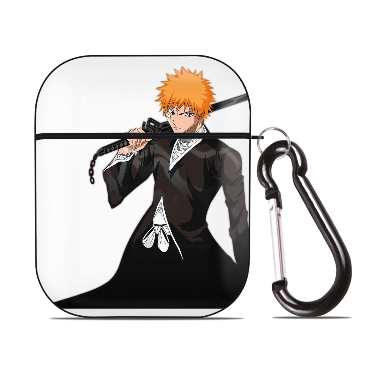 （画像用） ブリーチ 黒崎一護（くろさき いちご）BLEACH Kurosaki Ichigo AirPods 第2世代保護ケース ハードシェル ブラック 耐衝撃・防指紋・カラビナ付き