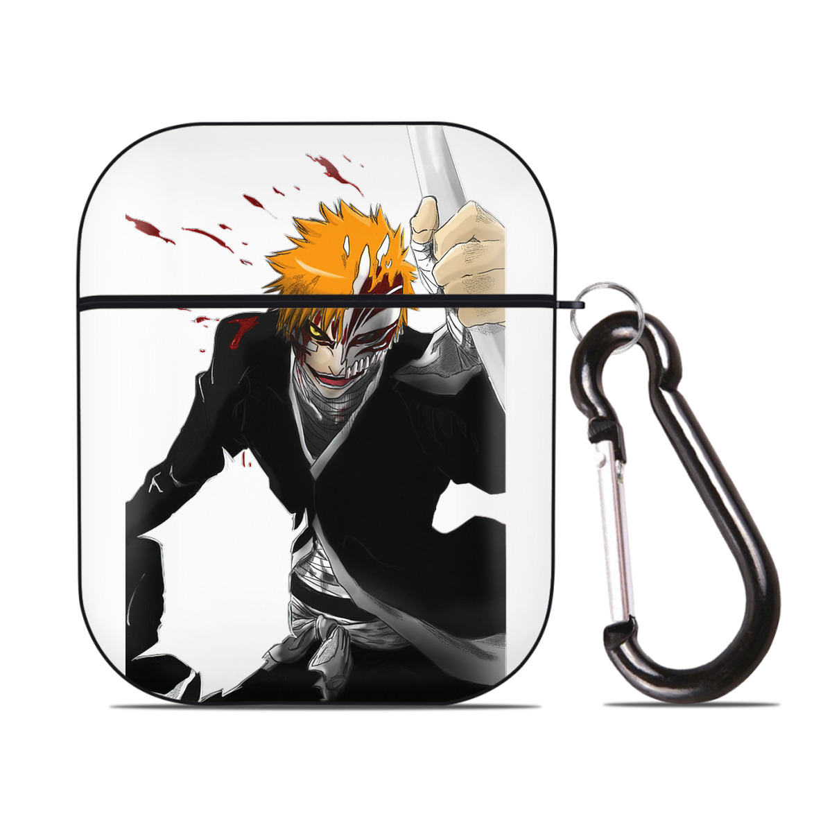 （画像用） ブリーチ 黒崎一護（くろさき いちご）BLEACH Kurosaki Ichigo AirPods 第2世代保護ケース ハードシェル ブラック 耐衝撃・防指紋・カラビナ付き