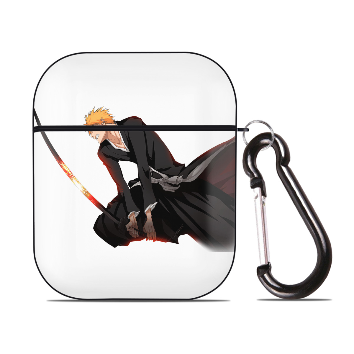 （画像用） ブリーチ 黒崎一護（くろさき いちご）BLEACH Kurosaki Ichigo AirPods 第2世代保護ケース ハードシェル ブラック 耐衝撃・防指紋・カラビナ付き