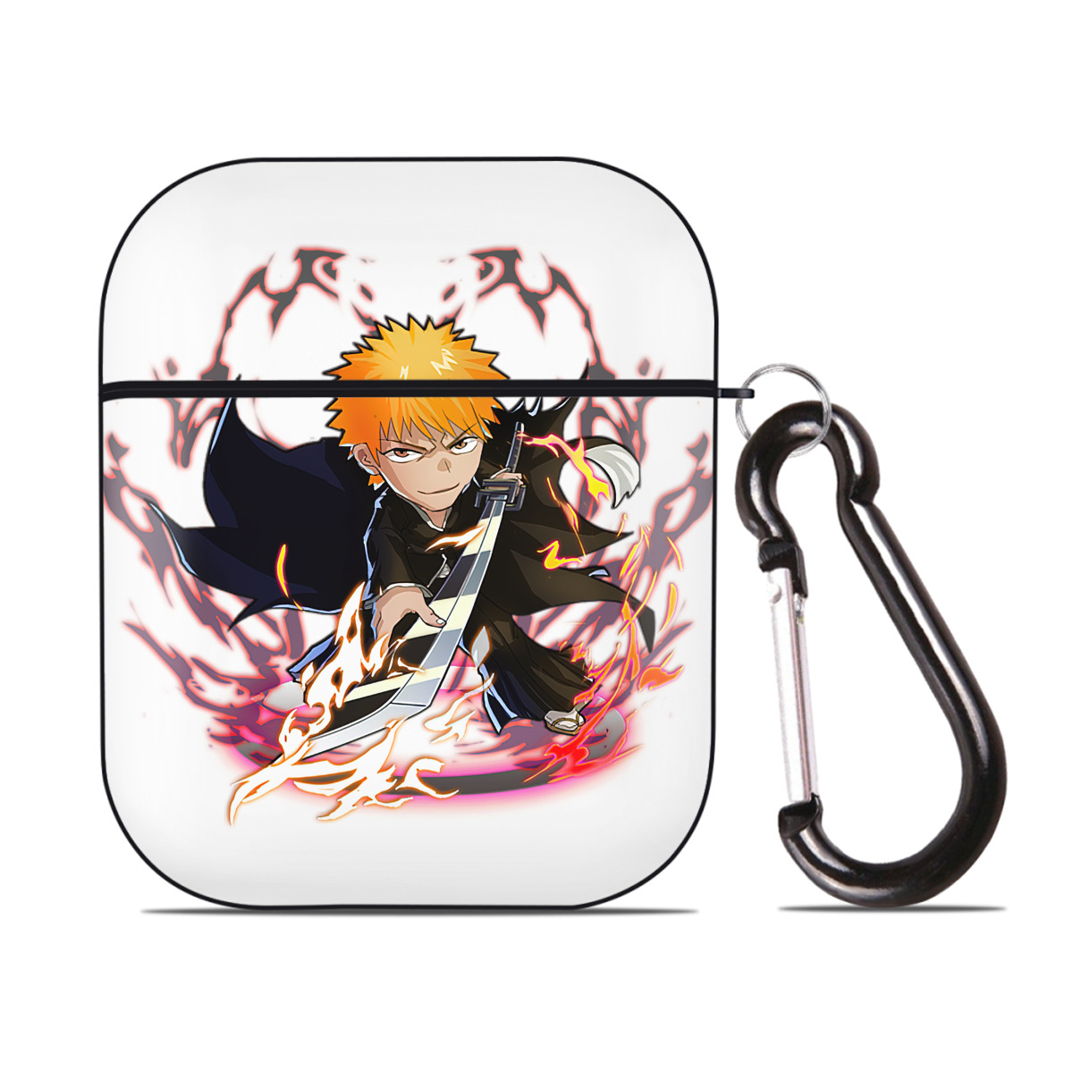（画像用） ブリーチ 黒崎一護（くろさき いちご）BLEACH Kurosaki Ichigo AirPods 第2世代保護ケース ハードシェル ブラック 耐衝撃・防指紋・カラビナ付き