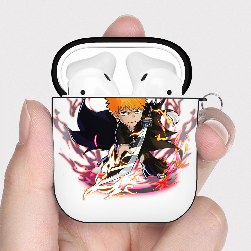 （画像用） ブリーチ 黒崎一護（くろさき いちご）BLEACH Kurosaki Ichigo AirPods 第2世代保護ケース ハードシェル ブラック 耐衝撃・防指紋・カラビナ付き