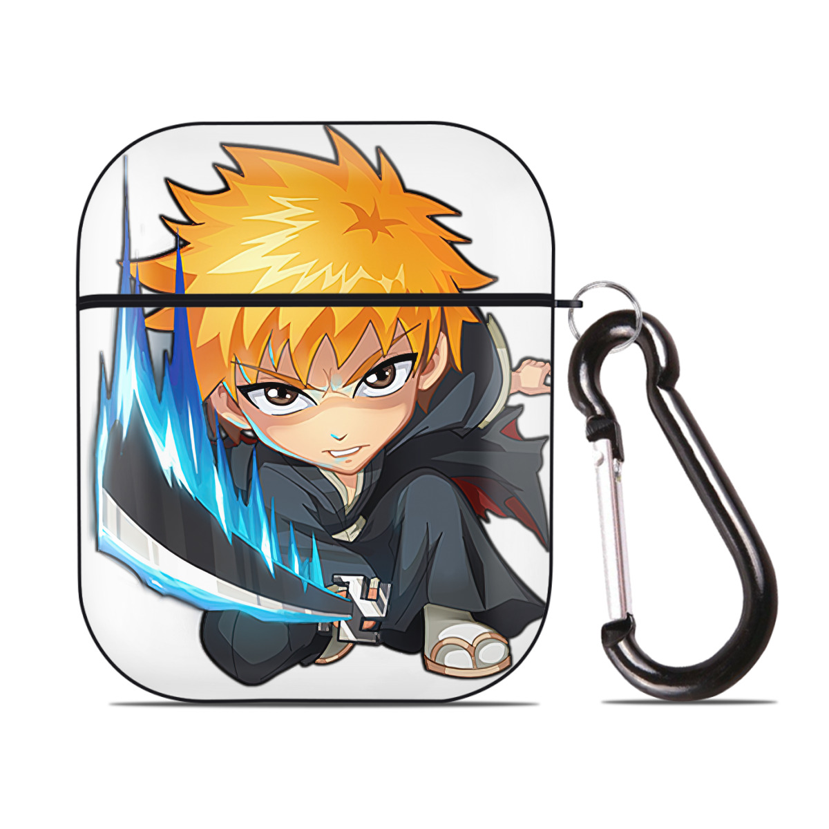 （画像用） ブリーチ 黒崎一護（くろさき いちご）BLEACH Kurosaki Ichigo AirPods 第2世代保護ケース ハードシェル ブラック 耐衝撃・防指紋・カラビナ付き