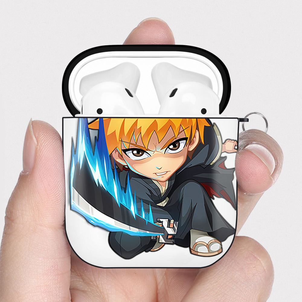 （画像用） ブリーチ 黒崎一護（くろさき いちご）BLEACH Kurosaki Ichigo AirPods 第2世代保護ケース ハードシェル ブラック 耐衝撃・防指紋・カラビナ付き