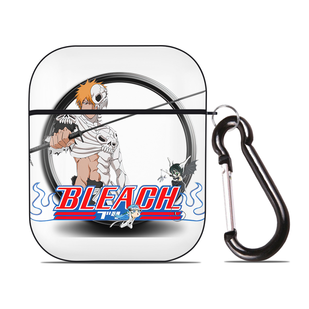 （画像用） ブリーチ 黒崎一護（くろさき いちご）BLEACH Kurosaki Ichigo AirPods 第2世代保護ケース ハードシェル ブラック 耐衝撃・防指紋・カラビナ付き