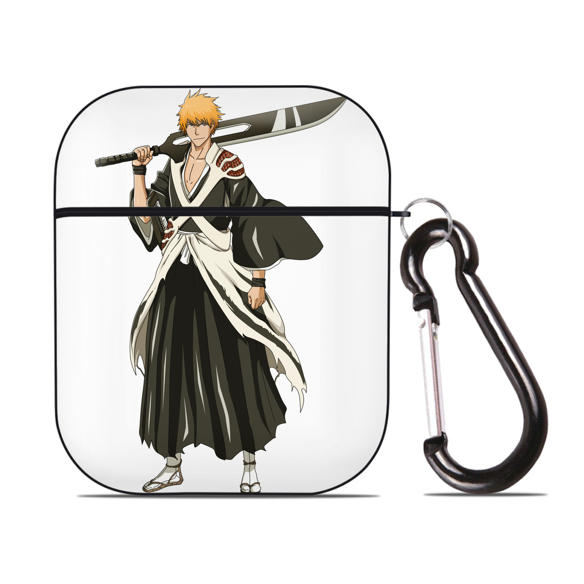 （画像用） ブリーチ 黒崎一護（くろさき いちご）BLEACH Kurosaki Ichigo AirPods 第2世代保護ケース ハードシェル ブラック 耐衝撃・防指紋・カラビナ付き