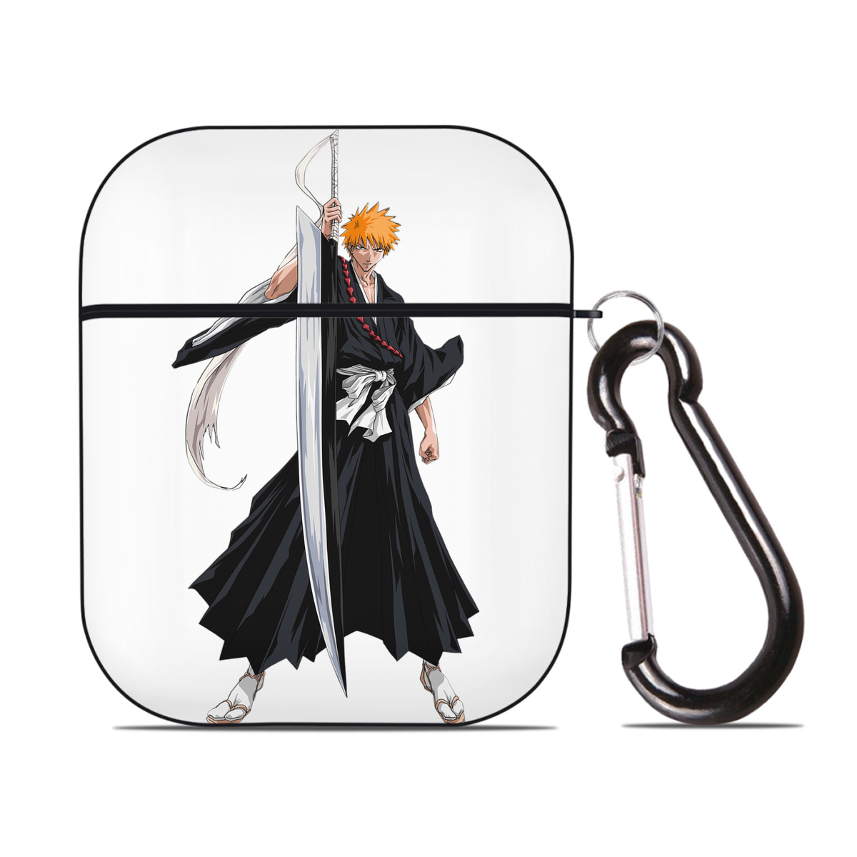 （画像用） ブリーチ 黒崎一護（くろさき いちご）BLEACH Kurosaki Ichigo AirPods 第2世代保護ケース ハードシェル ブラック 耐衝撃・防指紋・カラビナ付き