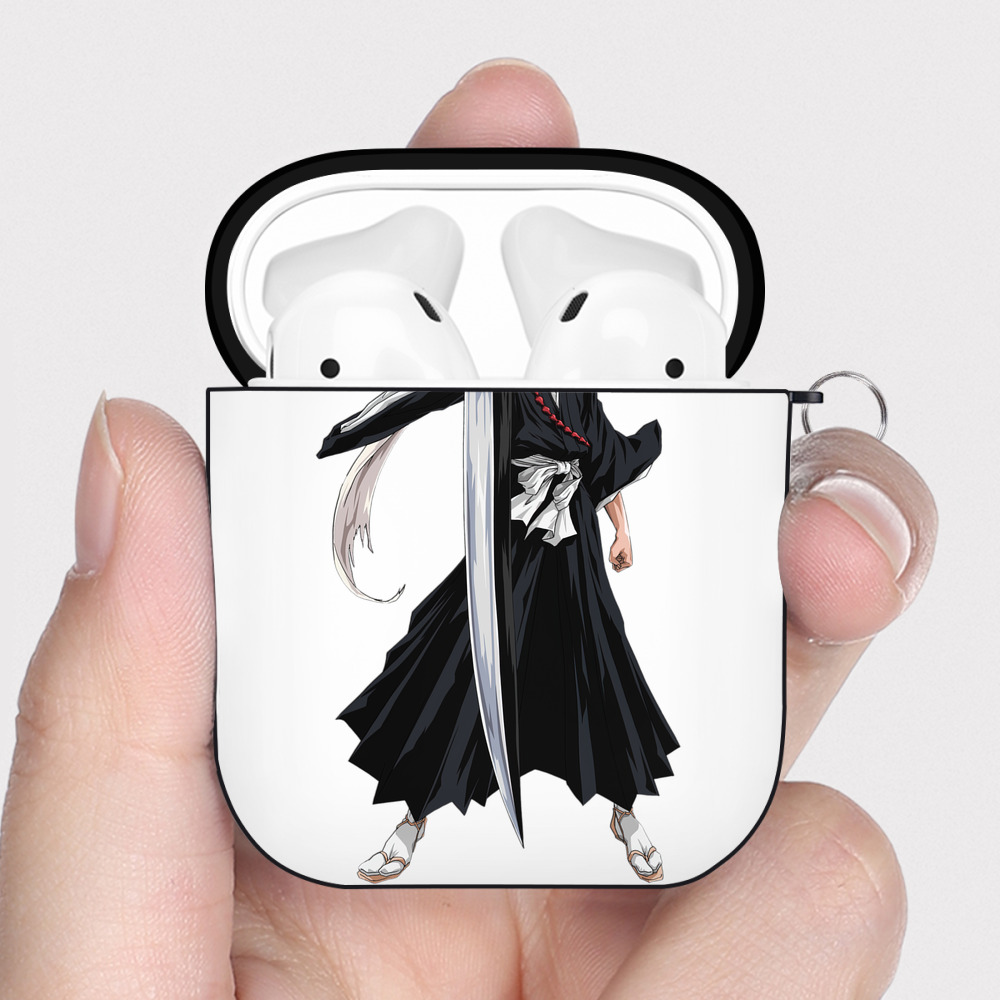 （画像用） ブリーチ 黒崎一護（くろさき いちご）BLEACH Kurosaki Ichigo AirPods 第2世代保護ケース ハードシェル ブラック 耐衝撃・防指紋・カラビナ付き