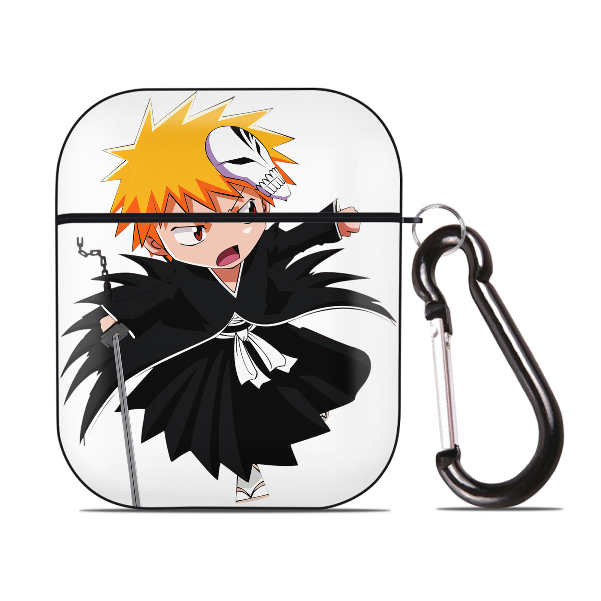 （画像用） ブリーチ 黒崎一護（くろさき いちご）BLEACH Kurosaki Ichigo AirPods 第2世代保護ケース ハードシェル ブラック 耐衝撃・防指紋・カラビナ付き