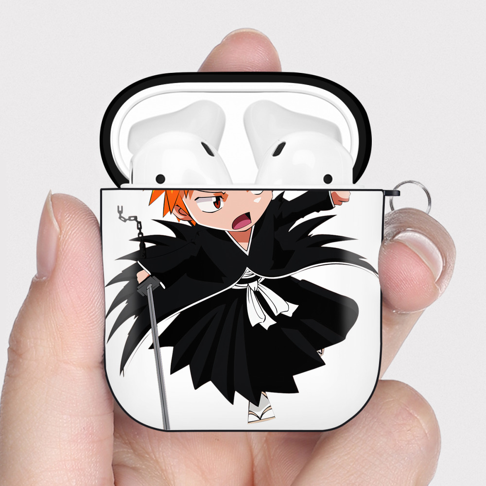 （画像用） ブリーチ 黒崎一護（くろさき いちご）BLEACH Kurosaki Ichigo AirPods 第2世代保護ケース ハードシェル ブラック 耐衝撃・防指紋・カラビナ付き