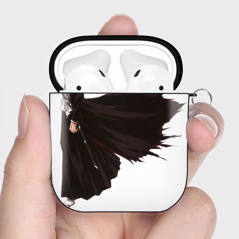 （画像用） ブリーチ 黒崎一護（くろさき いちご）BLEACH Kurosaki Ichigo AirPods 第2世代保護ケース ハードシェル ブラック 耐衝撃・防指紋・カラビナ付き