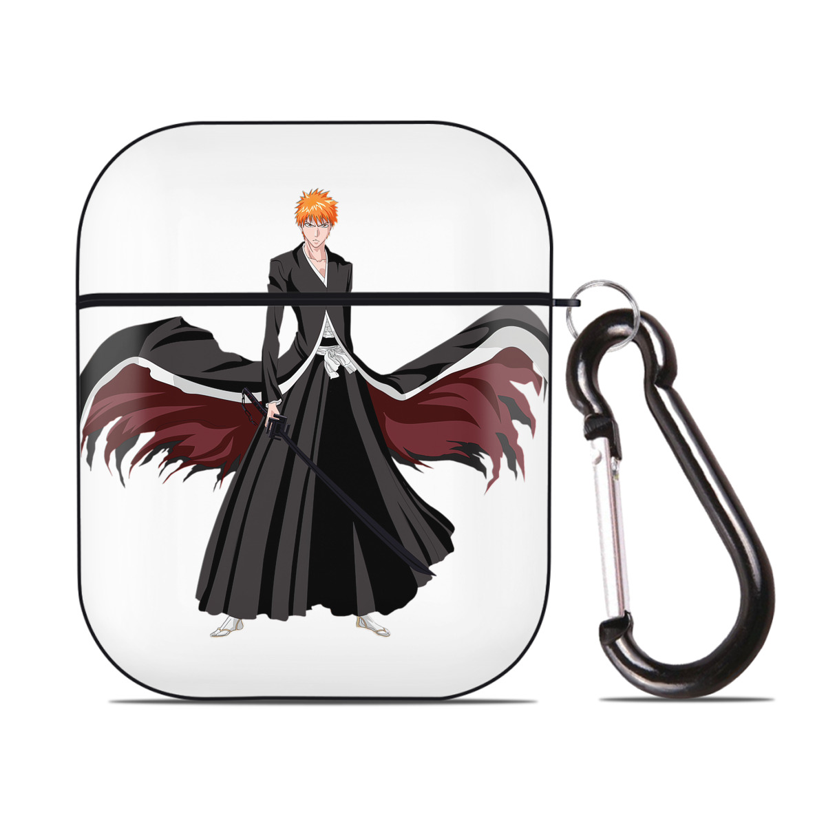 （画像用） ブリーチ 黒崎一護（くろさき いちご）BLEACH Kurosaki Ichigo AirPods 第2世代保護ケース ハードシェル ブラック 耐衝撃・防指紋・カラビナ付き