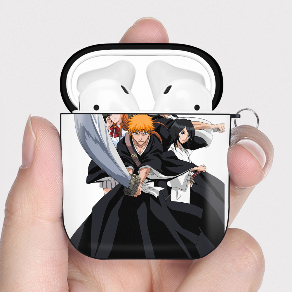 （画像用） ブリーチ 黒崎一護（くろさき いちご）BLEACH Kurosaki Ichigo AirPods 第2世代保護ケース ハードシェル ブラック 耐衝撃・防指紋・カラビナ付き