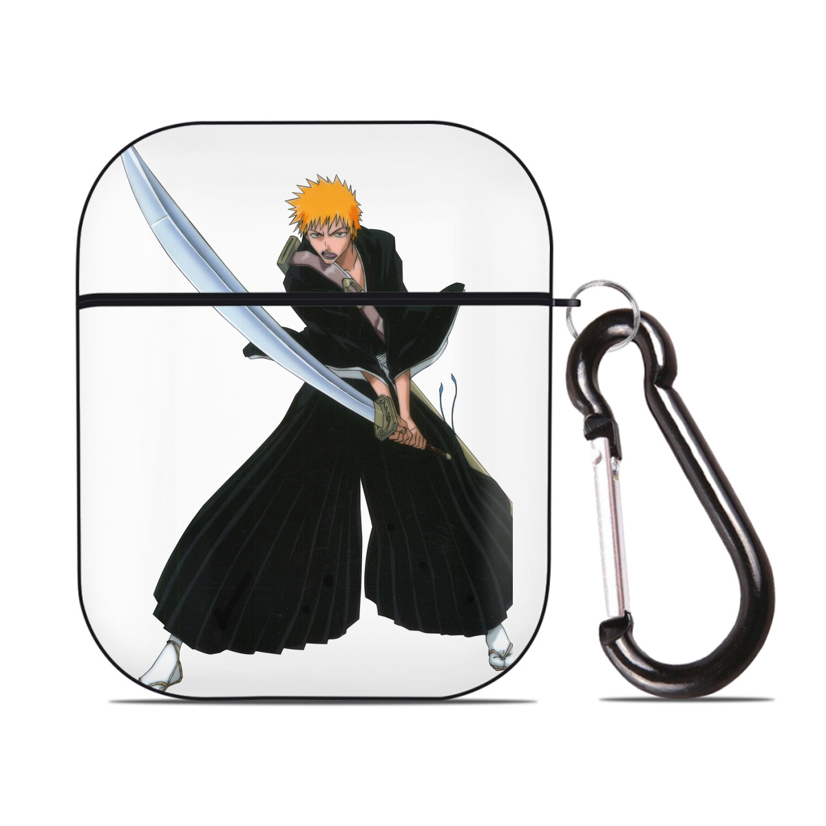 （画像用） ブリーチ 黒崎一護（くろさき いちご）BLEACH Kurosaki Ichigo AirPods 第2世代保護ケース ハードシェル ブラック 耐衝撃・防指紋・カラビナ付き