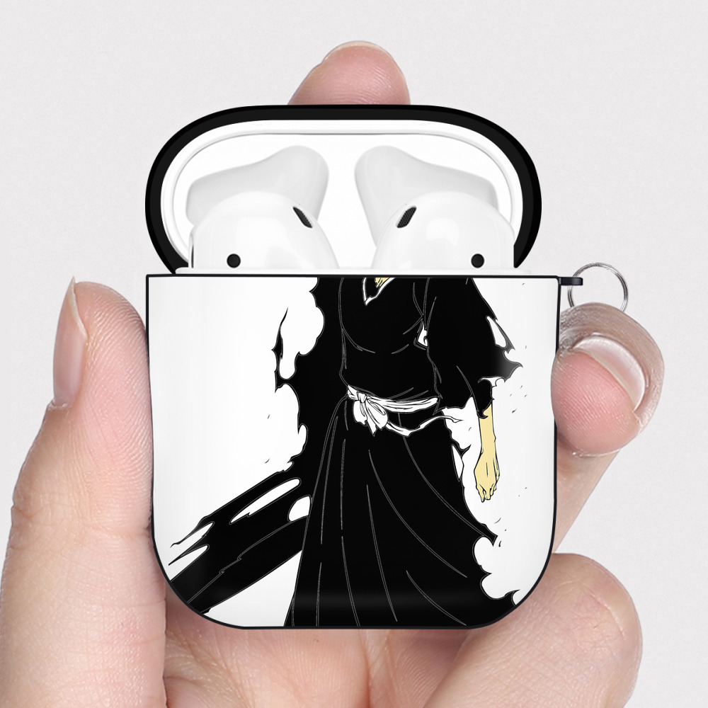 （画像用） ブリーチ 黒崎一護（くろさき いちご）BLEACH Kurosaki Ichigo AirPods 第2世代保護ケース ハードシェル ブラック 耐衝撃・防指紋・カラビナ付き
