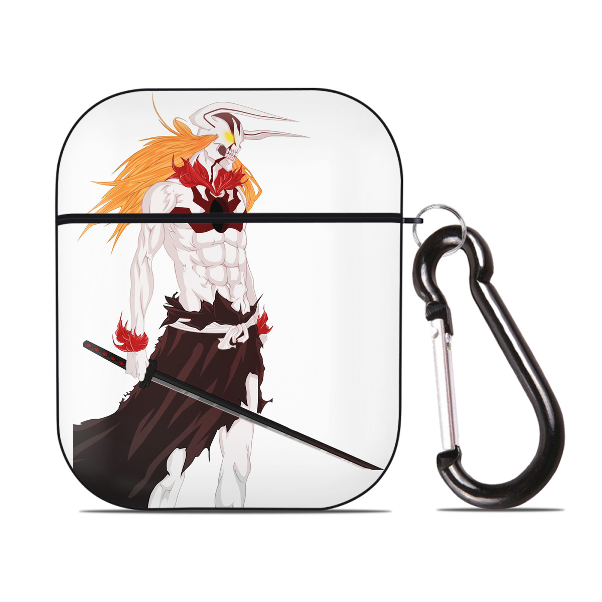 （画像用） ブリーチ 黒崎一護（くろさき いちご）BLEACH Kurosaki Ichigo AirPods 第2世代保護ケース ハードシェル ブラック 耐衝撃・防指紋・カラビナ付き