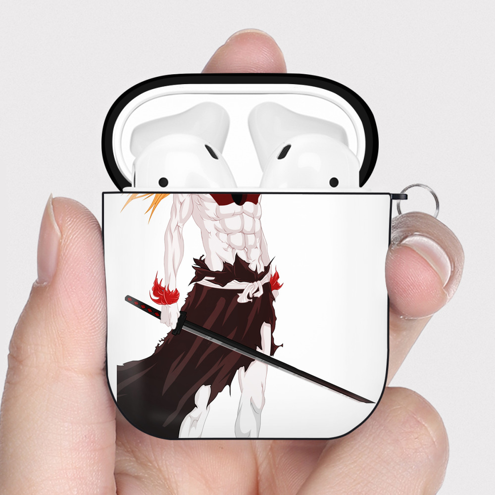 （画像用） ブリーチ 黒崎一護（くろさき いちご）BLEACH Kurosaki Ichigo AirPods 第2世代保護ケース ハードシェル ブラック 耐衝撃・防指紋・カラビナ付き