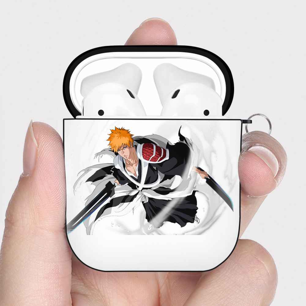 （画像用） ブリーチ 黒崎一護（くろさき いちご）BLEACH Kurosaki Ichigo AirPods 第2世代保護ケース ハードシェル ブラック 耐衝撃・防指紋・カラビナ付き
