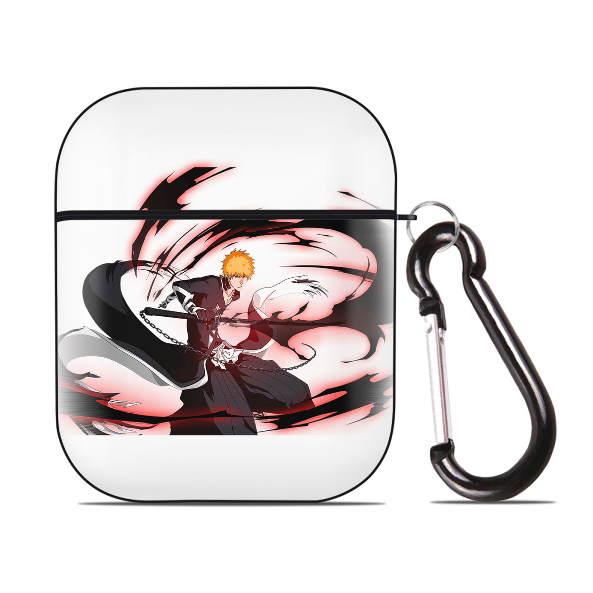 （画像用） ブリーチ 黒崎一護（くろさき いちご）BLEACH Kurosaki Ichigo AirPods 第2世代保護ケース ハードシェル ブラック 耐衝撃・防指紋・カラビナ付き