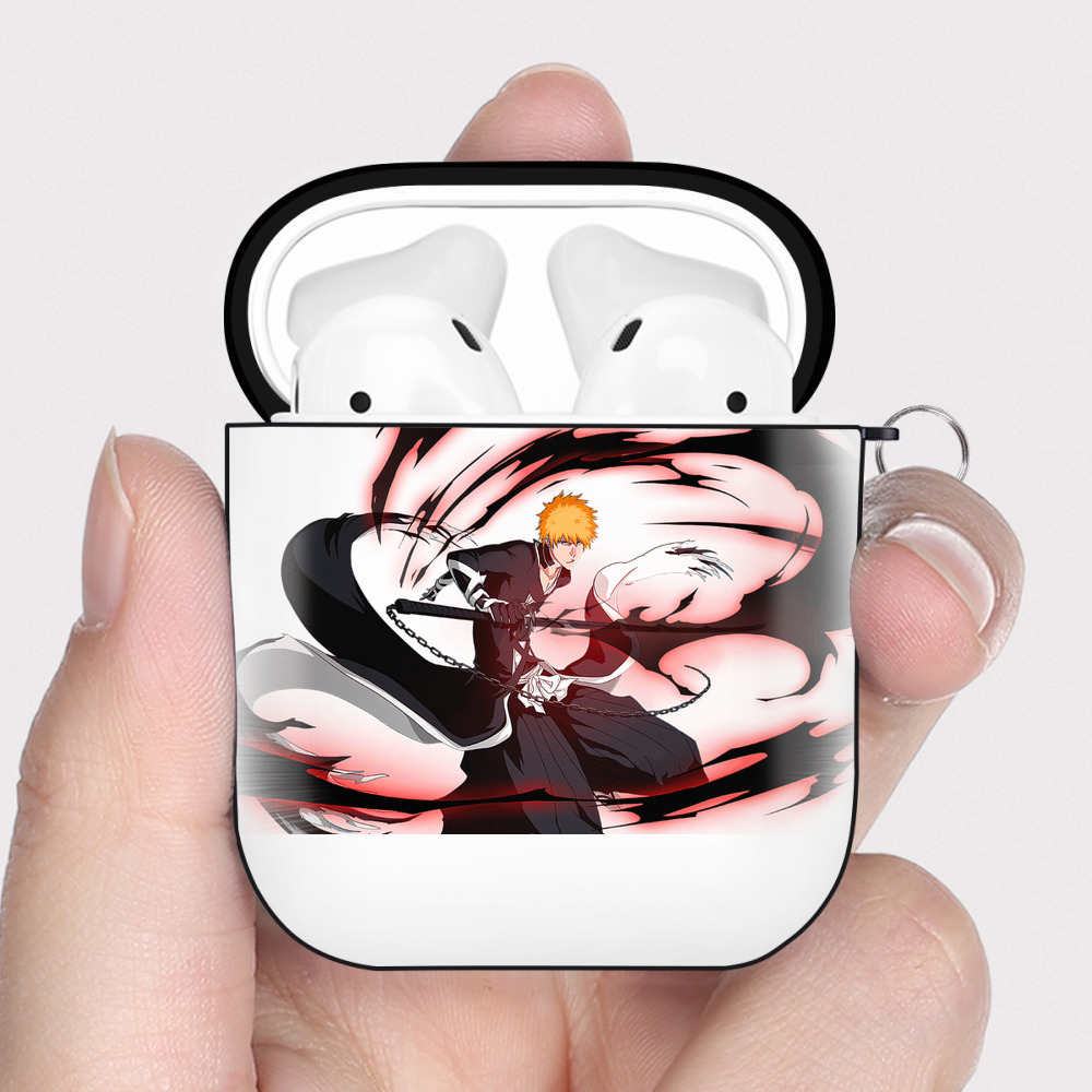 （画像用） ブリーチ 黒崎一護（くろさき いちご）BLEACH Kurosaki Ichigo AirPods 第2世代保護ケース ハードシェル ブラック 耐衝撃・防指紋・カラビナ付き