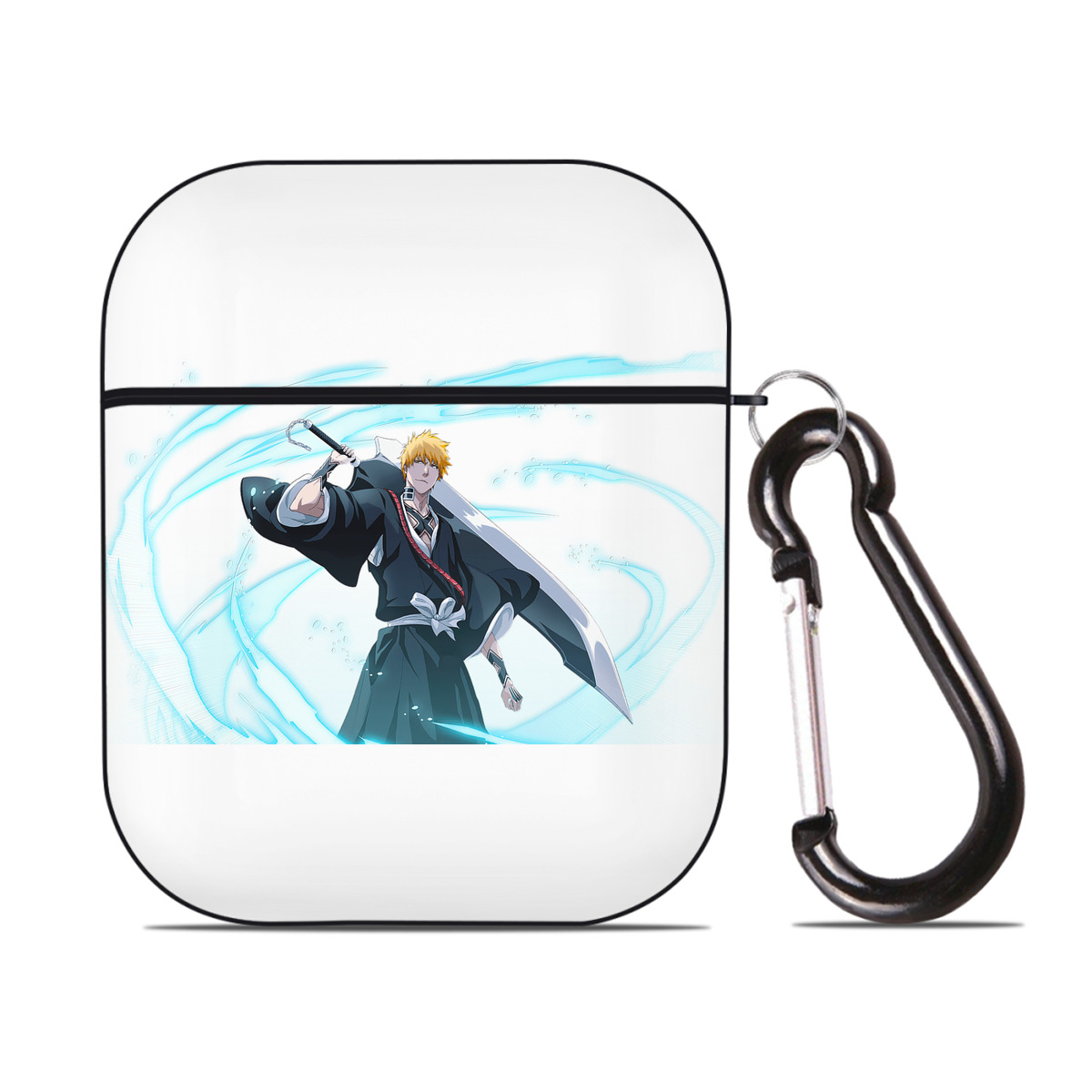 （画像用） ブリーチ 黒崎一護（くろさき いちご）BLEACH Kurosaki Ichigo AirPods 第2世代保護ケース ハードシェル ブラック 耐衝撃・防指紋・カラビナ付き