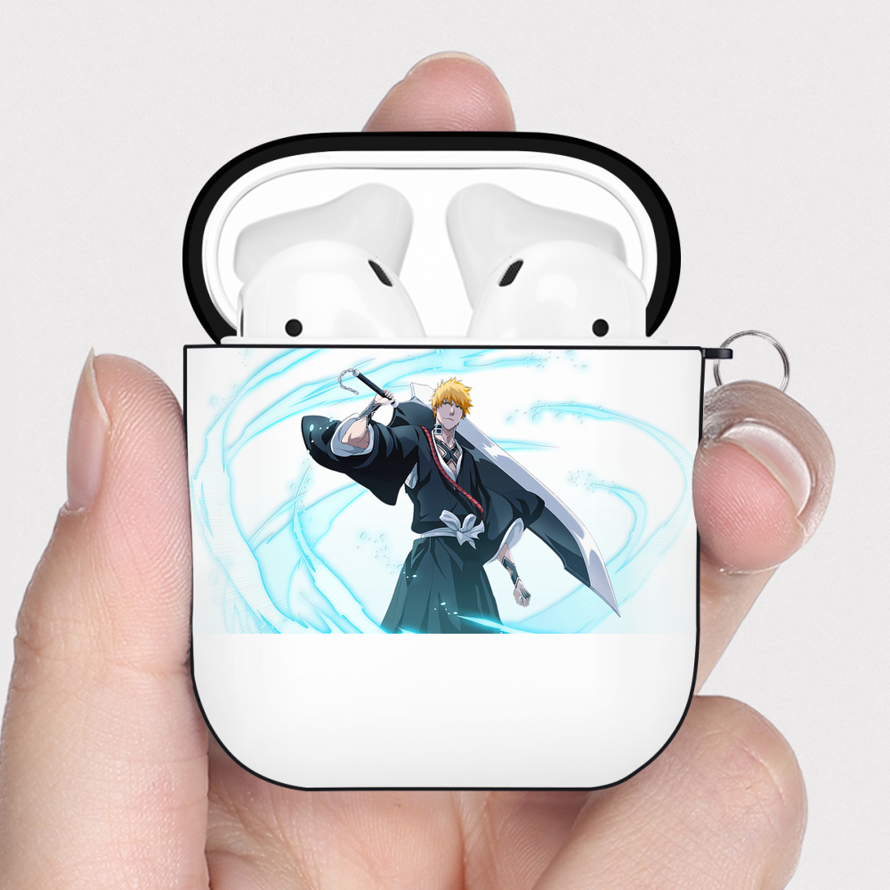 （画像用） ブリーチ 黒崎一護（くろさき いちご）BLEACH Kurosaki Ichigo AirPods 第2世代保護ケース ハードシェル ブラック 耐衝撃・防指紋・カラビナ付き