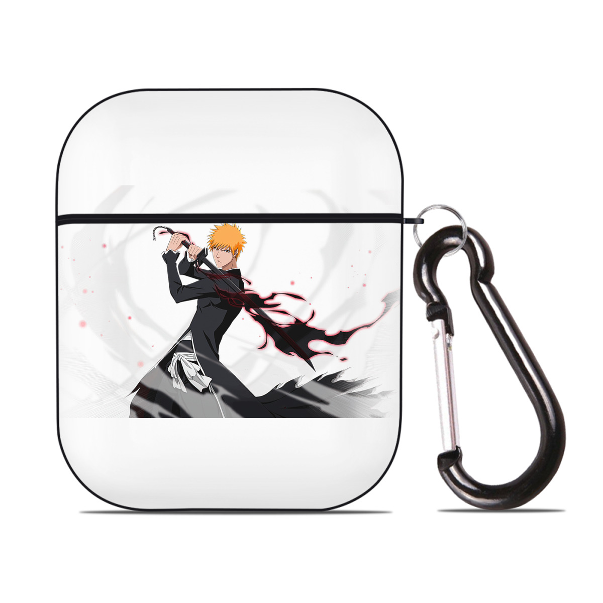 （画像用） ブリーチ 黒崎一護（くろさき いちご）BLEACH Kurosaki Ichigo AirPods 第2世代保護ケース ハードシェル ブラック 耐衝撃・防指紋・カラビナ付き