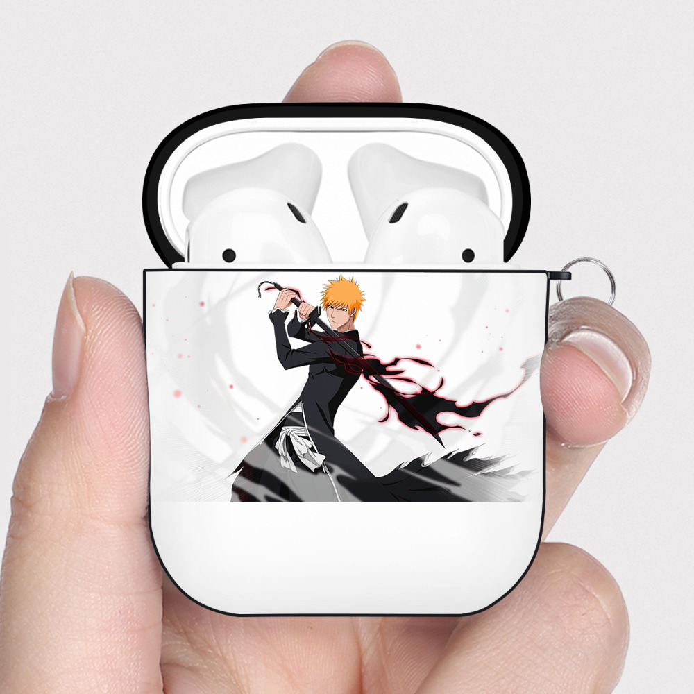 （画像用） ブリーチ 黒崎一護（くろさき いちご）BLEACH Kurosaki Ichigo AirPods 第2世代保護ケース ハードシェル ブラック 耐衝撃・防指紋・カラビナ付き