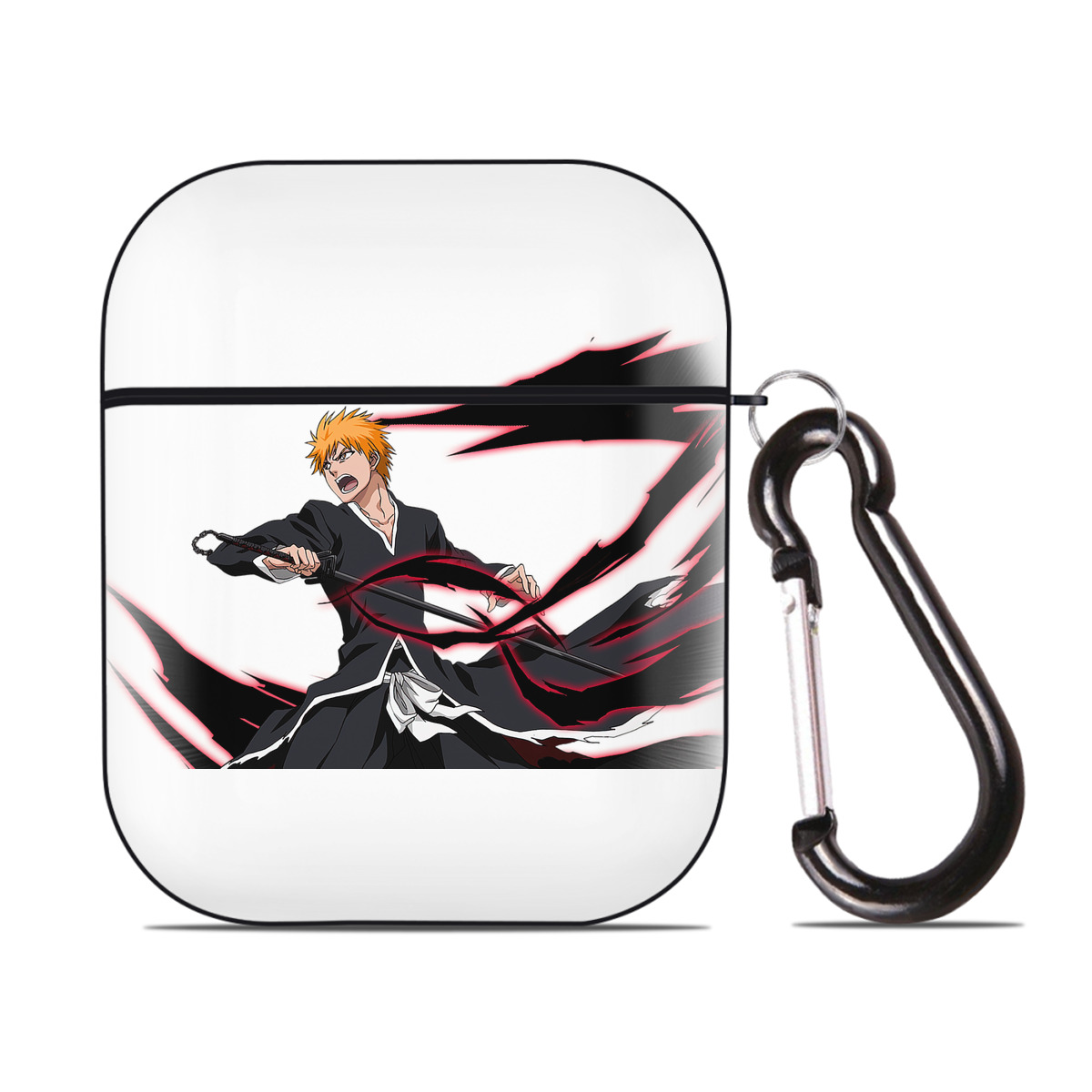 （画像用） ブリーチ 黒崎一護（くろさき いちご）BLEACH Kurosaki Ichigo AirPods 第2世代保護ケース ハードシェル ブラック 耐衝撃・防指紋・カラビナ付き