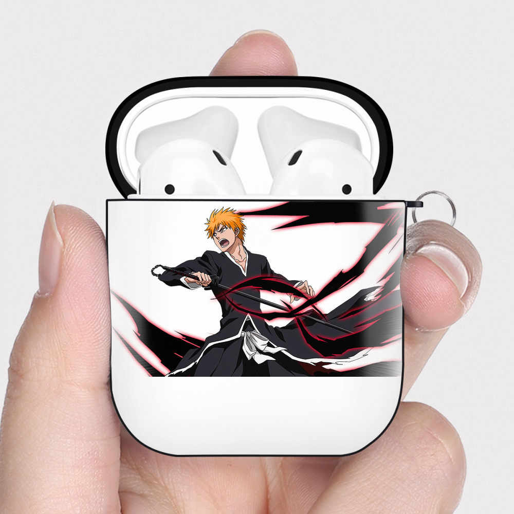 （画像用） ブリーチ 黒崎一護（くろさき いちご）BLEACH Kurosaki Ichigo AirPods 第2世代保護ケース ハードシェル ブラック 耐衝撃・防指紋・カラビナ付き