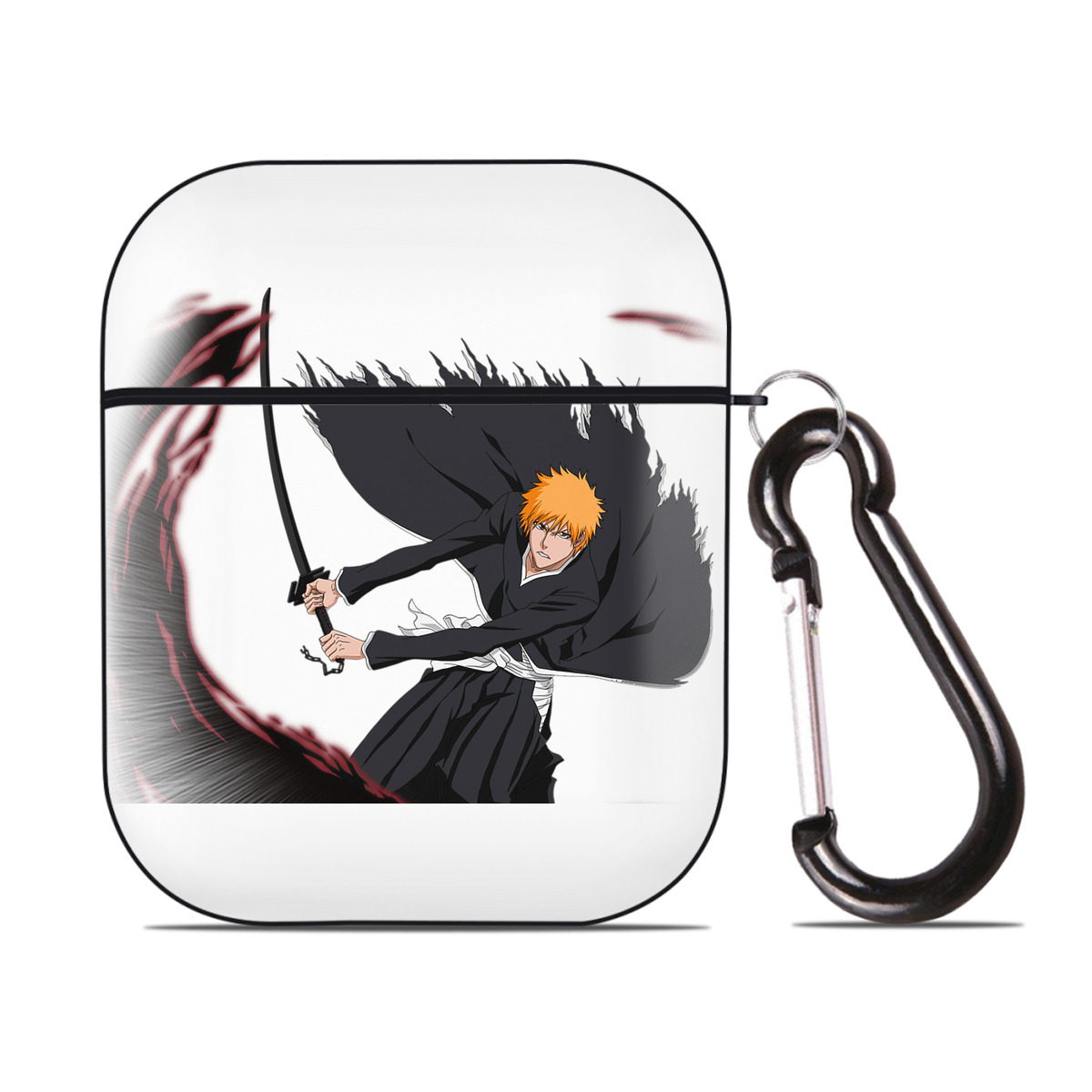 （画像用） ブリーチ 黒崎一護（くろさき いちご）BLEACH Kurosaki Ichigo AirPods 第2世代保護ケース ハードシェル ブラック 耐衝撃・防指紋・カラビナ付き