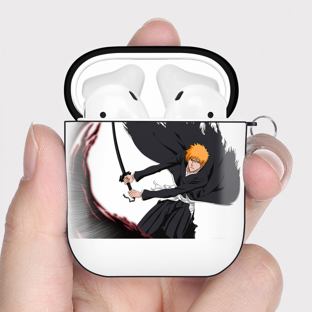 （画像用） ブリーチ 黒崎一護（くろさき いちご）BLEACH Kurosaki Ichigo AirPods 第2世代保護ケース ハードシェル ブラック 耐衝撃・防指紋・カラビナ付き
