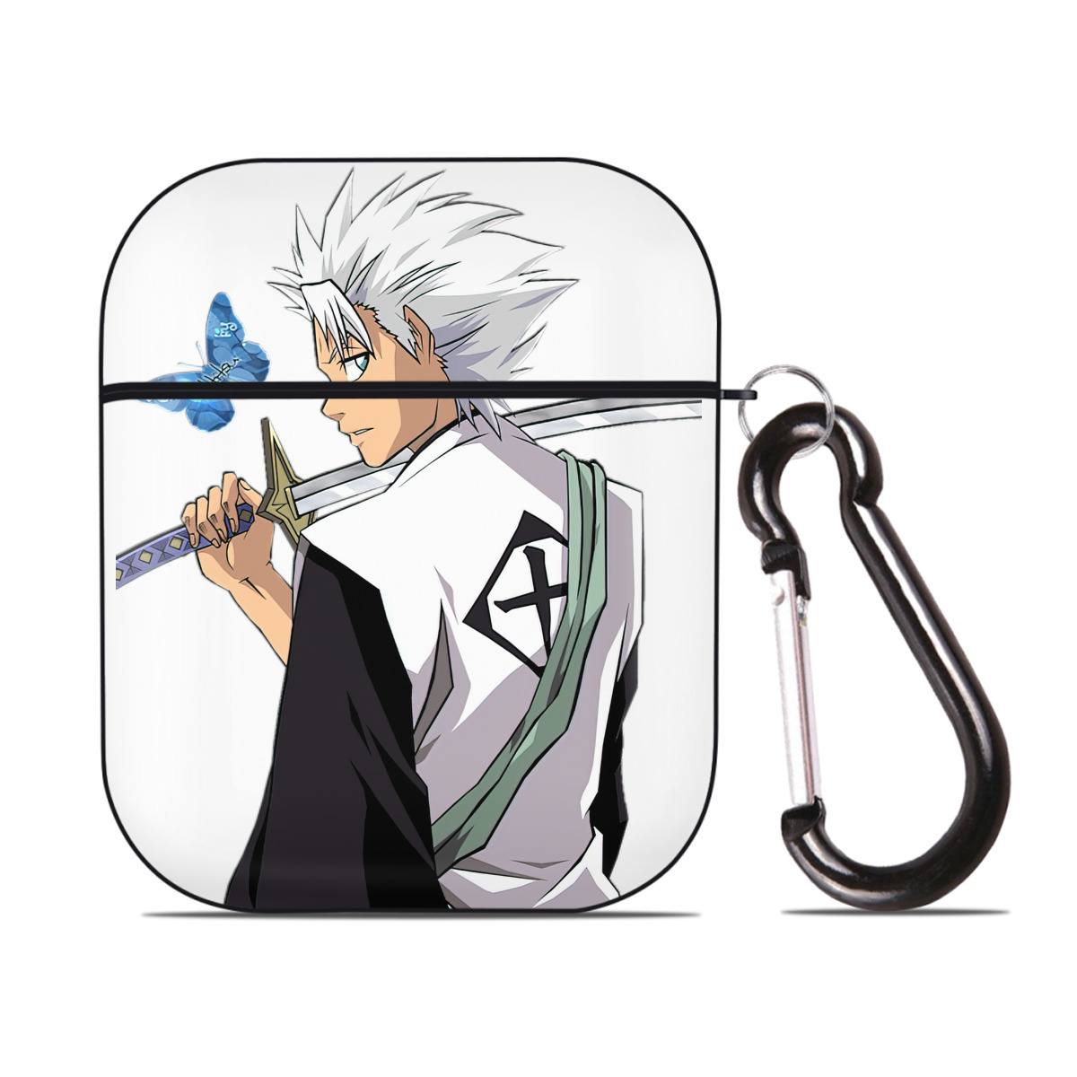 （画像用） ブリーチ 日番谷冬獅郎（ひつがや とうしろう） BLEACH Hitsugaya Toushirou AirPods 第2世代保護ケース ハードシェル ブラック 耐衝撃・防指紋・カラビナ付き
