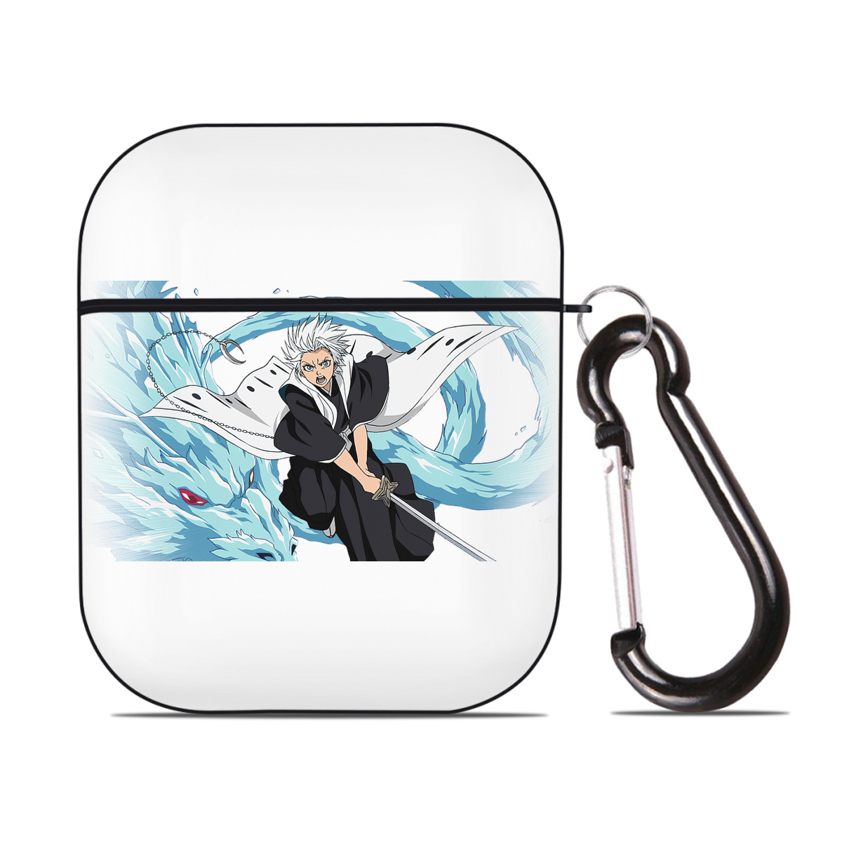 （画像用） ブリーチ 日番谷冬獅郎（ひつがや とうしろう） BLEACH Hitsugaya Toushirou AirPods 第2世代保護ケース ハードシェル ブラック 耐衝撃・防指紋・カラビナ付き