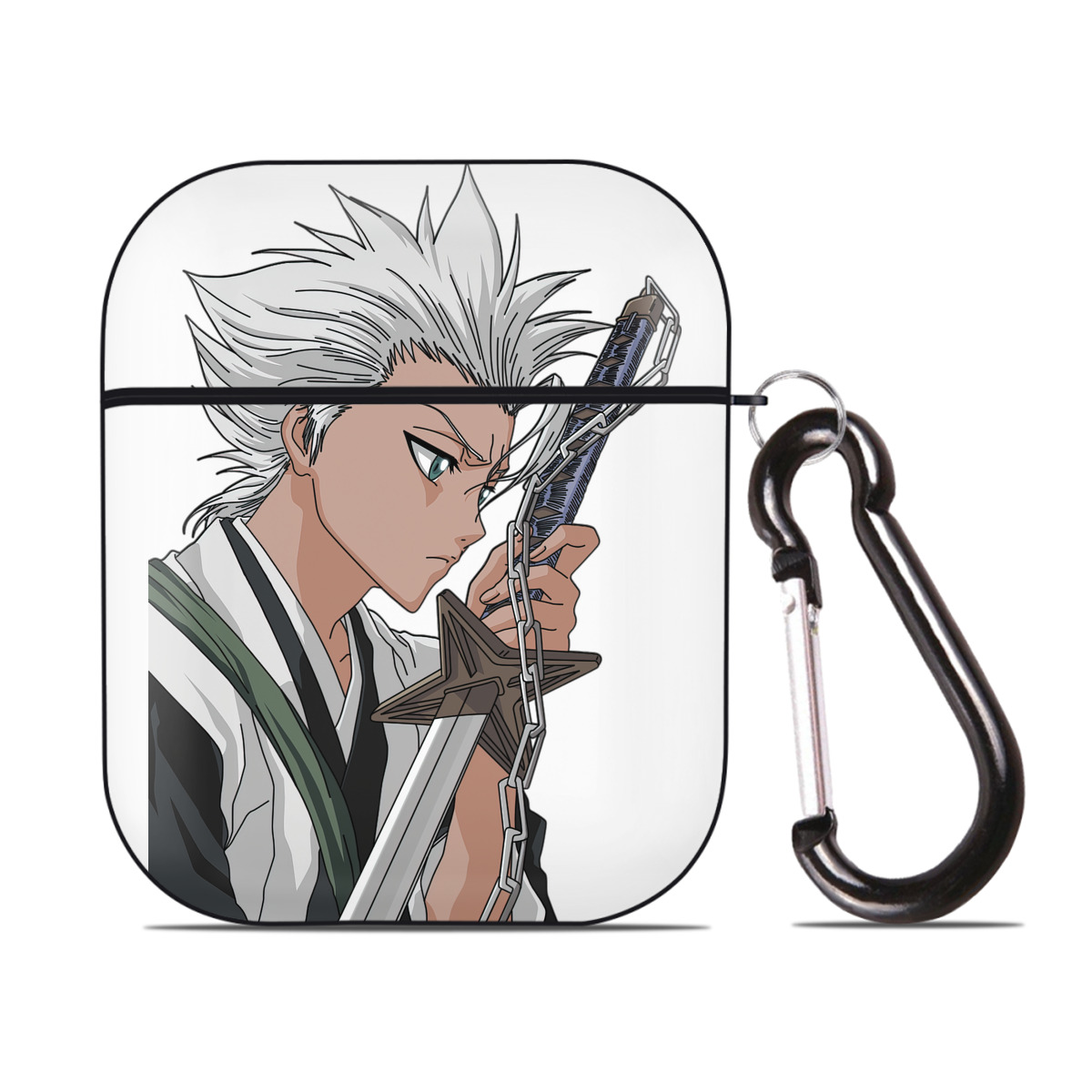 （画像用） ブリーチ 日番谷冬獅郎（ひつがや とうしろう） BLEACH Hitsugaya Toushirou AirPods 第2世代保護ケース ハードシェル ブラック 耐衝撃・防指紋・カラビナ付き