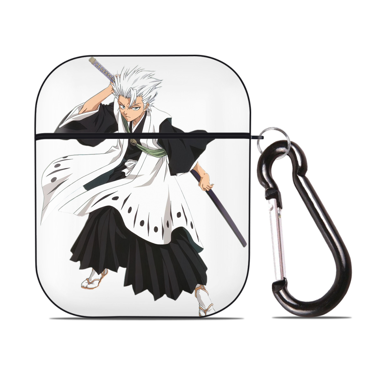（画像用） ブリーチ 日番谷冬獅郎（ひつがや とうしろう） BLEACH Hitsugaya Toushirou AirPods 第2世代保護ケース ハードシェル ブラック 耐衝撃・防指紋・カラビナ付き