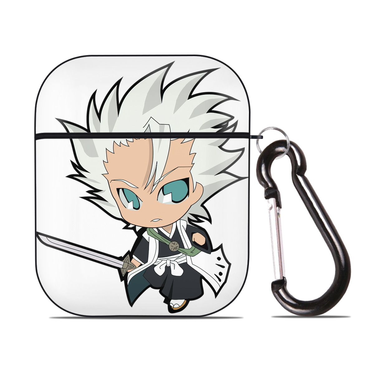 （画像用） ブリーチ 日番谷冬獅郎（ひつがや とうしろう） BLEACH Hitsugaya Toushirou AirPods 第2世代保護ケース ハードシェル ブラック 耐衝撃・防指紋・カラビナ付き