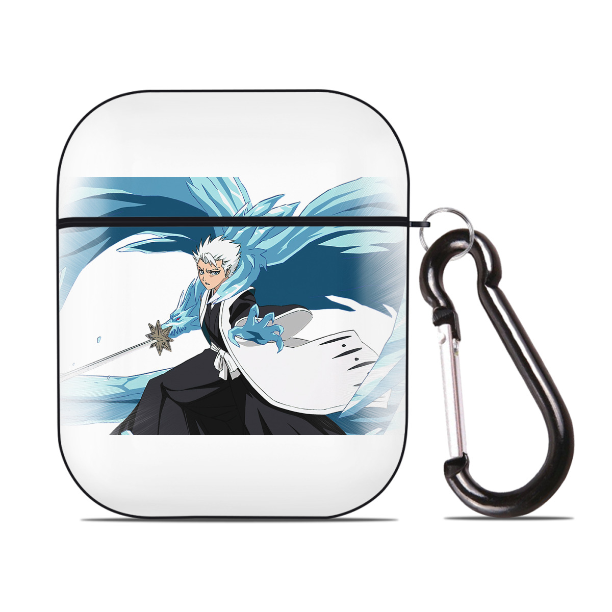 （画像用） ブリーチ 日番谷冬獅郎（ひつがや とうしろう） BLEACH Hitsugaya Toushirou AirPods 第2世代保護ケース ハードシェル ブラック 耐衝撃・防指紋・カラビナ付き
