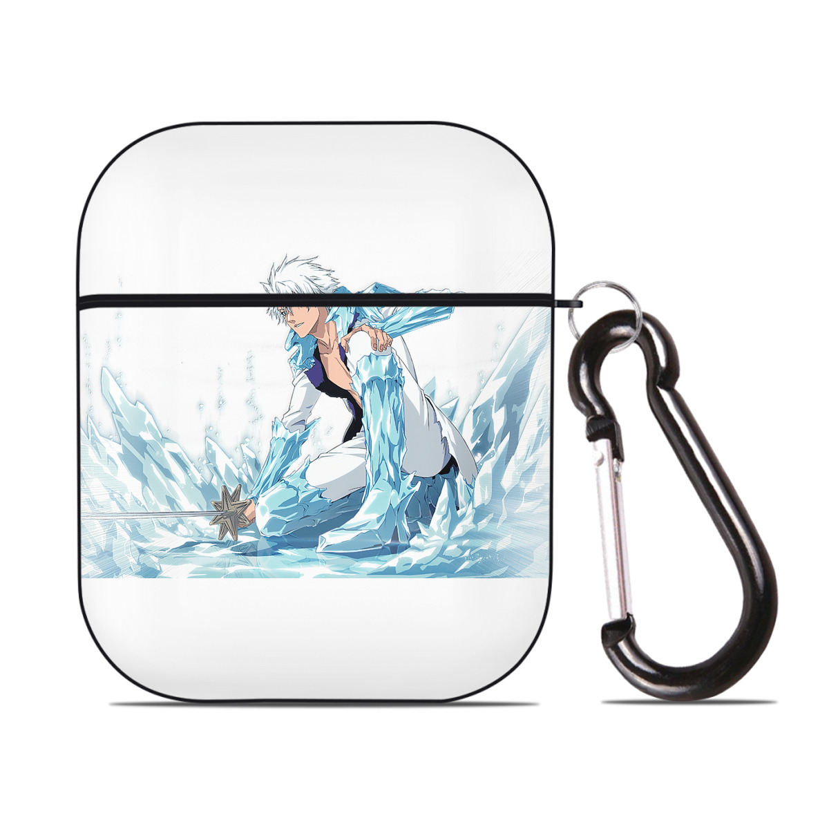 （画像用） ブリーチ 日番谷冬獅郎（ひつがや とうしろう） BLEACH Hitsugaya Toushirou AirPods 第2世代保護ケース ハードシェル ブラック 耐衝撃・防指紋・カラビナ付き