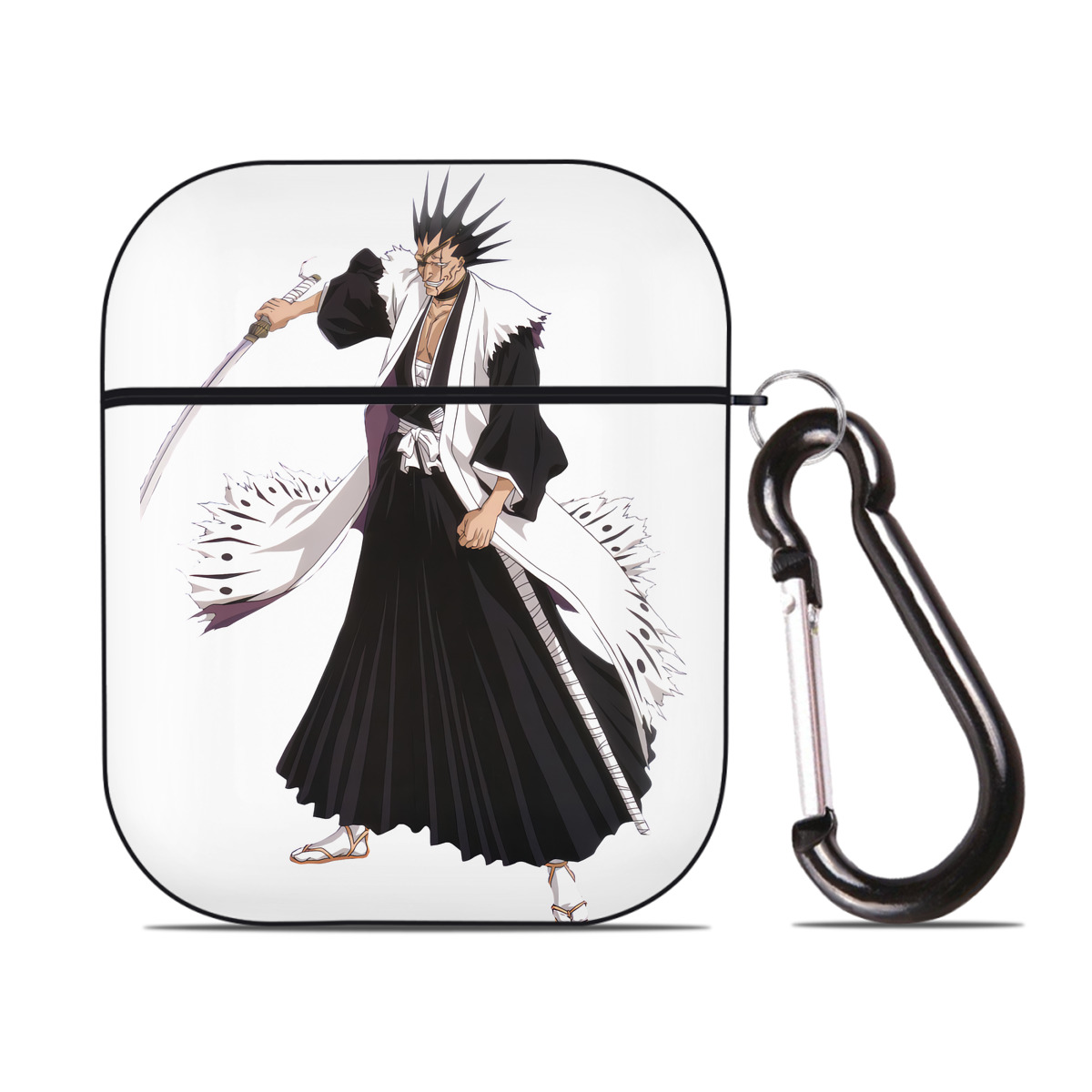 （画像用） ブリーチ ざらき けんぱち BLEACH Zaraki Kenpachi AirPods 第2世代保護ケース ハードシェル ブラック 耐衝撃・防指紋・カラビナ付き