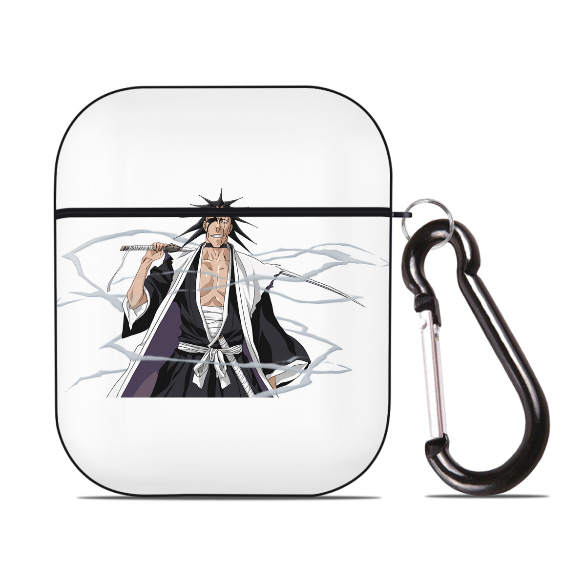 （画像用） ブリーチ ざらき けんぱち BLEACH Zaraki Kenpachi AirPods 第2世代保護ケース ハードシェル ブラック 耐衝撃・防指紋・カラビナ付き